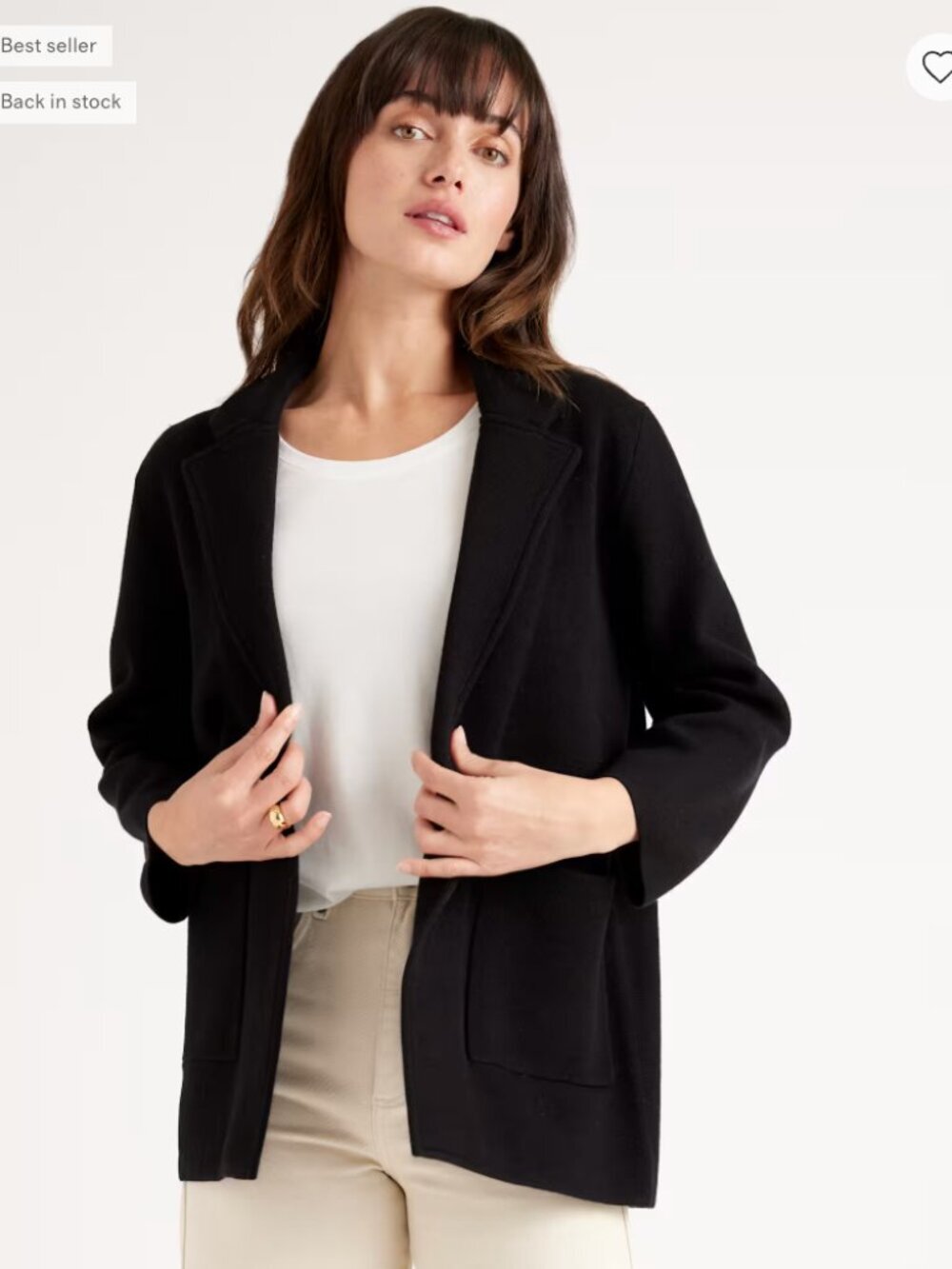 NWOT Quince Black 100% Organic Cotton Knit Blazer Size Small